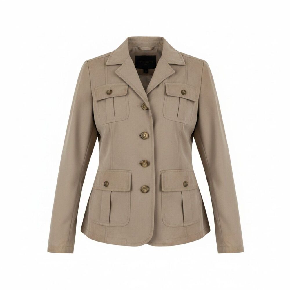 Braetan M Beige Safari Utility Jacket 4 Pocket Button Front Blazer NWOT
